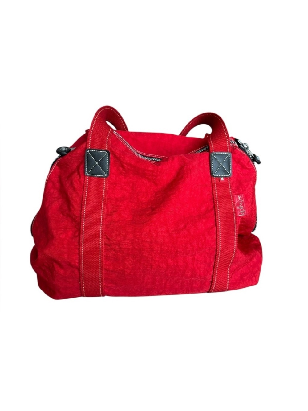 Vintage Kipling Red Canvas Dual-Handle Travel Tote with Front and Side Zips - Picture 2 of 11